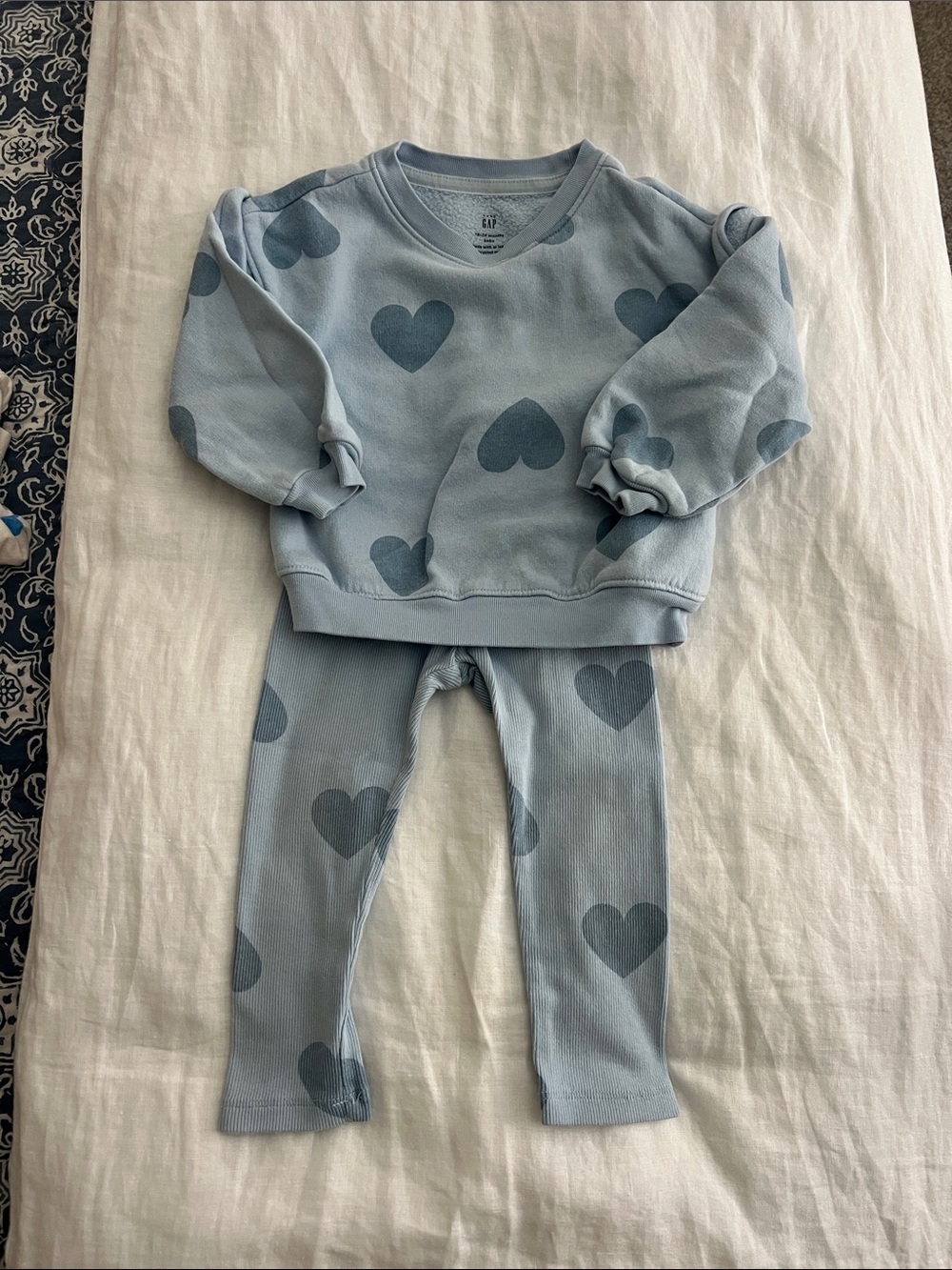 GAP Light Blue Heart Print Sweatshirt Set